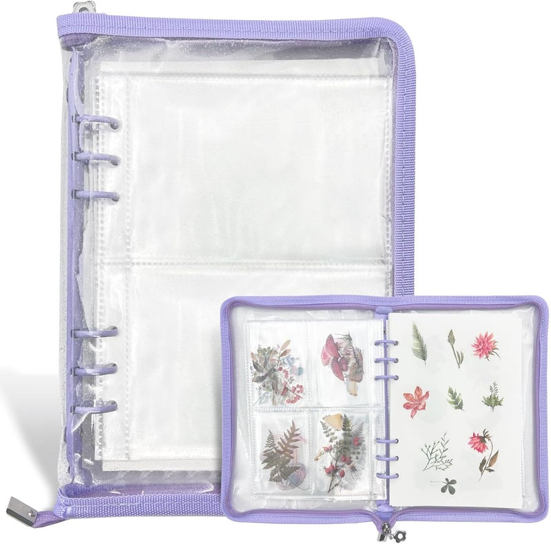 NOCAFI Sticker Storage Organizer Binder A5 Sticker Collecting Book Zipper Album for Adult with Blank Reusable Release Paper and Pocket Pages (Purple) - Image 1
